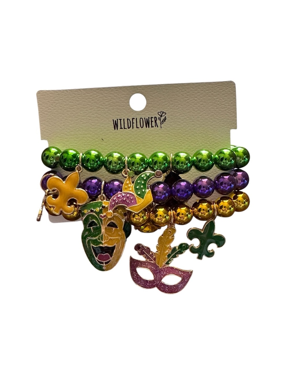 Wildflowers women’s  Mardi Gras Beaded Bracelet Set - Green, Purple, Gold